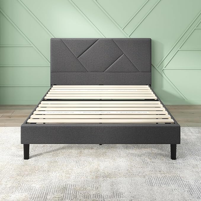 ZINUS Judy Upholstered Platform Bed Frame, Mattress Foundation, Wood Slat Support, No Box Spring Needed, Eco Friendly WonderBox (TM), Easy Assembly, Dark Grey, Queen