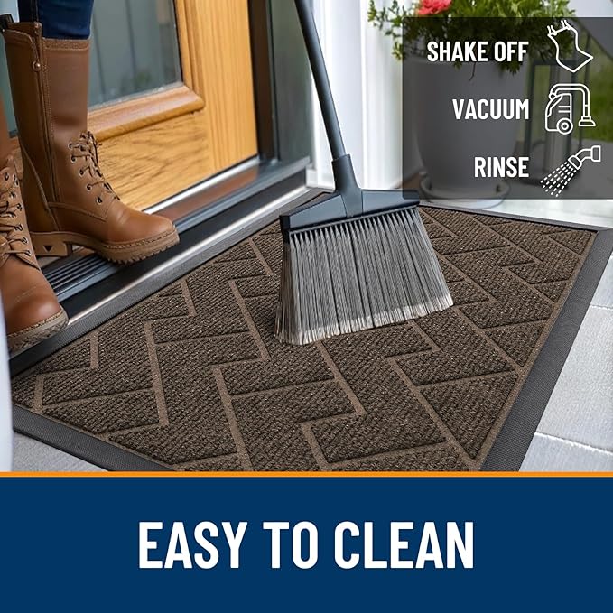 OLANLY Front Door Mat Outside 47x23, All-Season Absorbent Rubber Doormat | Brown - Image 6