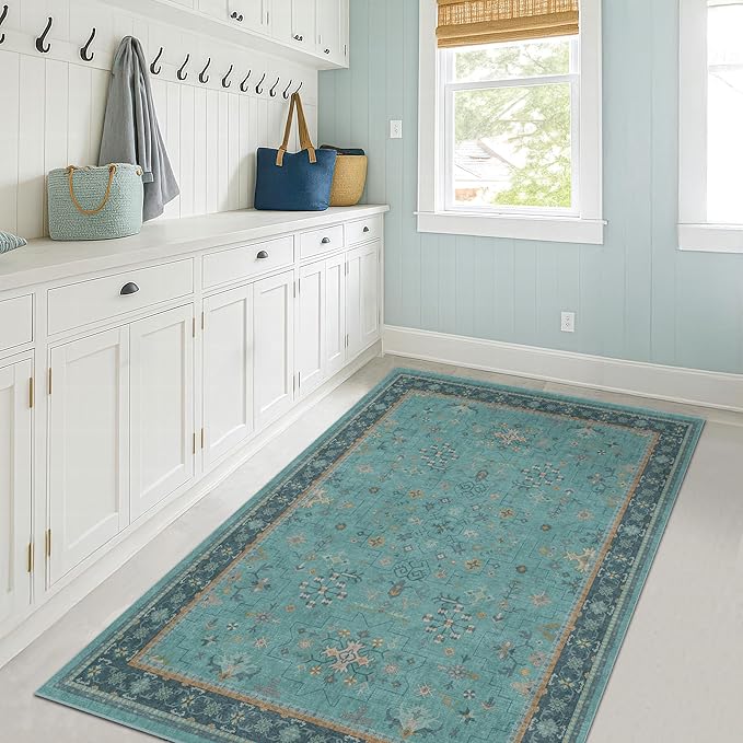 Teal 3x6 Wide Non Slip Kitchen Rug - Image 3