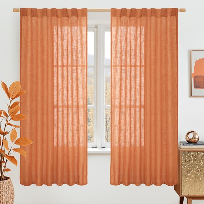 Sheer Linen Curtains 63 Inch for Bedroom 2 Panels, 52 x 63 Inch | Light by LAMIT