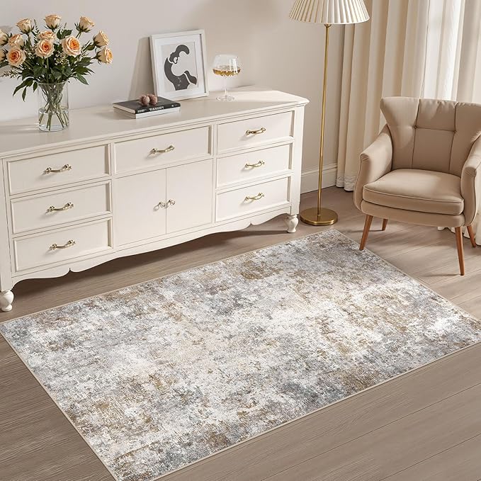 UERMEI 3x5 Entryway Area Rug Washable Neutral Brown Grey Small Carpet | Modern by UERMEI
