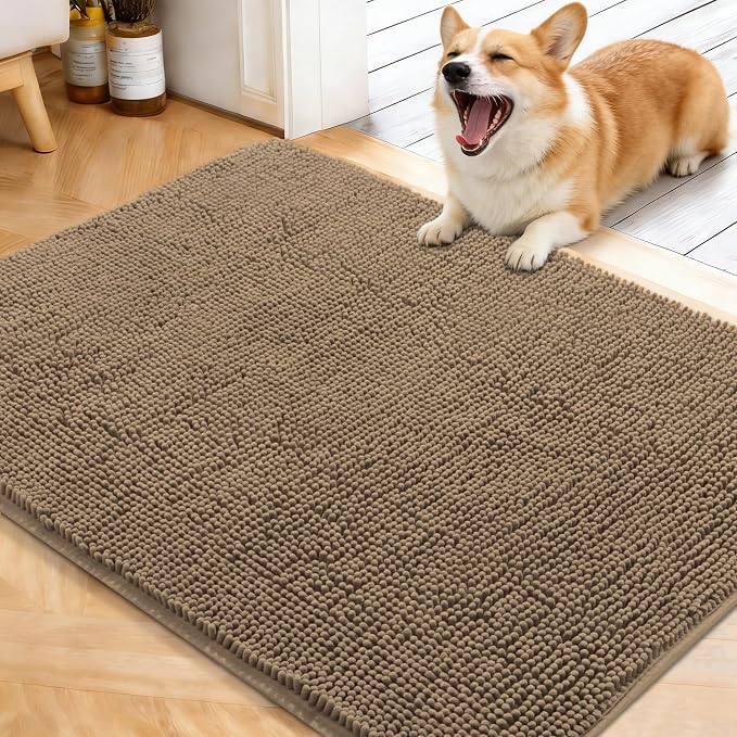 OLANLY Dog Door Mat for Muddy Paws 40x32, Super Absorbent Chenille Mud Mat | Tan by OLANLY