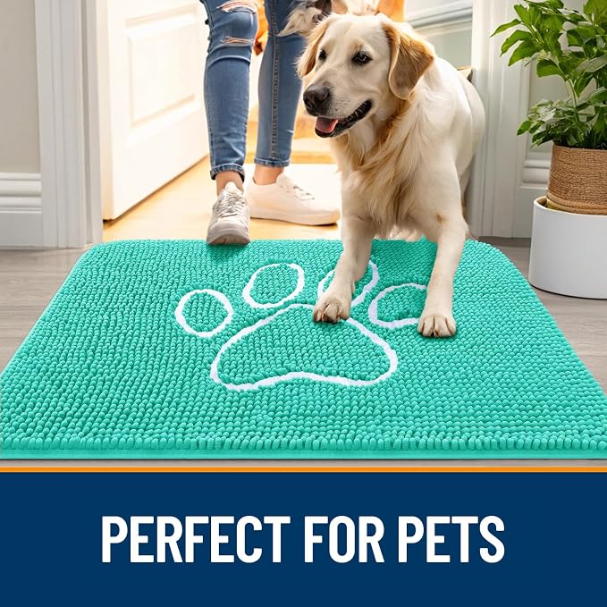 OLANLY Dog Door Mat for Muddy Paws 40x32, Paw Print Design Chenille Mud Mat | - Image 6
