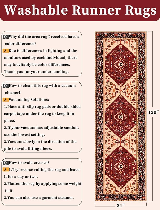 SERISSA 2'6"x10' Washable Non Slip Boho Runner Rug - Image 2