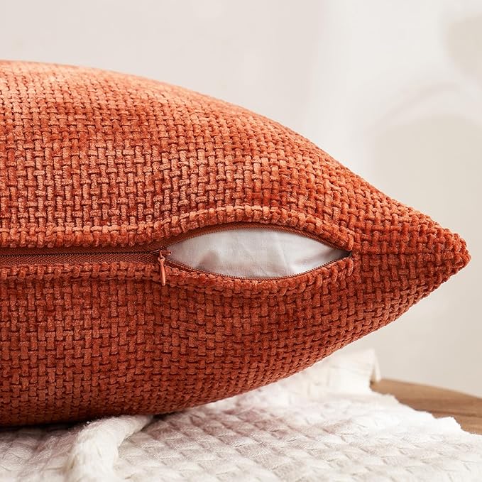 MIULEE Decorative Chenille Fall Pillow Covers Burnt Orange 16x16 Pack of 4 | - Image 3