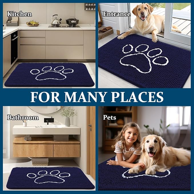 OLANLY Dog Door Mat for Muddy Paws 70x32, Paw Print Design Chenille Mud Mat | - Image 8