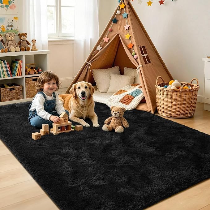 4x6 Black Fluffy Soft Area Rug Non-Slip - Image 4