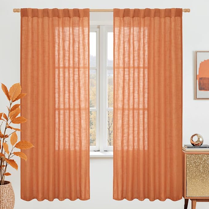 Burnt Orange Linen Textured Curtains by LAMIT
