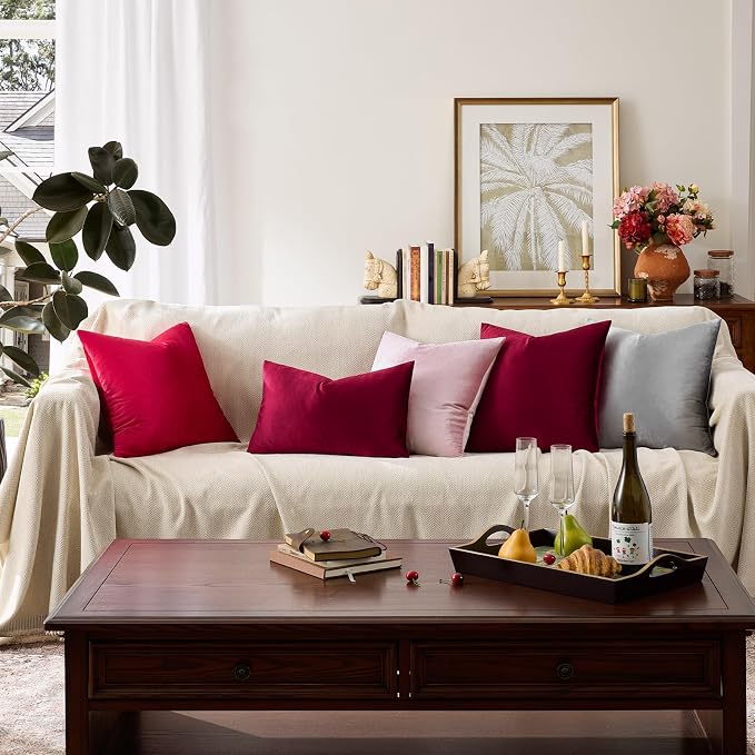 GIGIZAZA Burgundy Velvet Pillow Covers 12x20 Decorative Pillows Pack of 2 | Red - Image 6