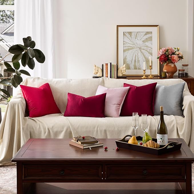 GIGIZAZA Burgundy Velvet Pillow Covers 24x24 Decorative Pillows Pack of 2 | Red - Image 8