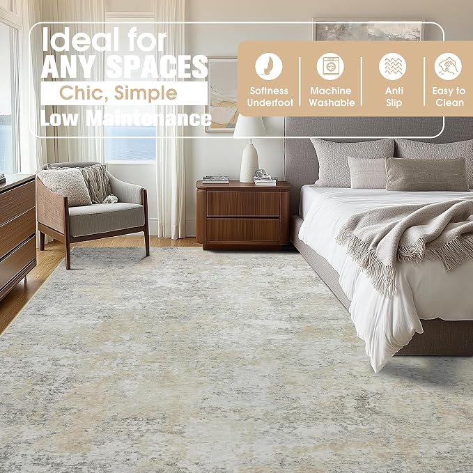 Aelenmu 10x14 Area Rugs for Living Room Washable Dining Room Beige Grey | - Image 2