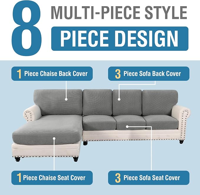 H.VERSAILTEX Sectional Couch Covers 8 Pieces Stretch Sofa Covers - Image 3