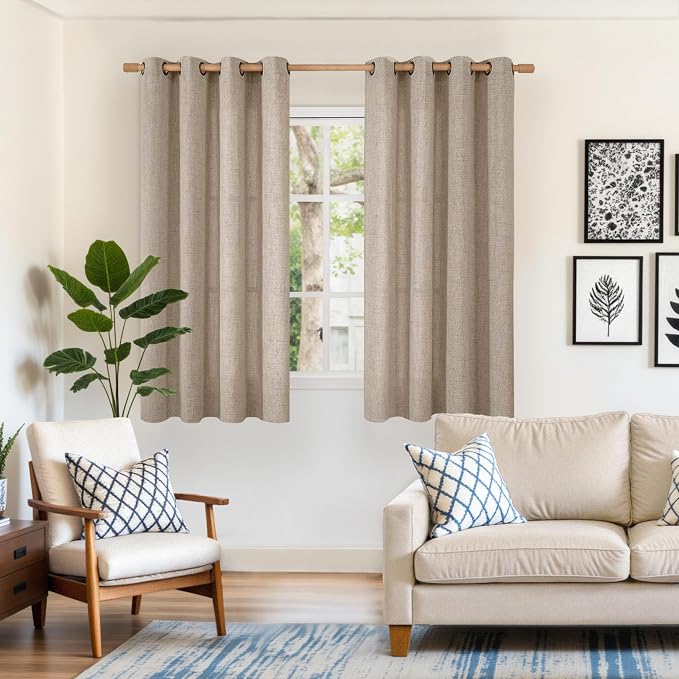 YoungsTex Dark Oatmeal Linen Curtains 54 Inch Length, Bronze Grommet Light - Image 2