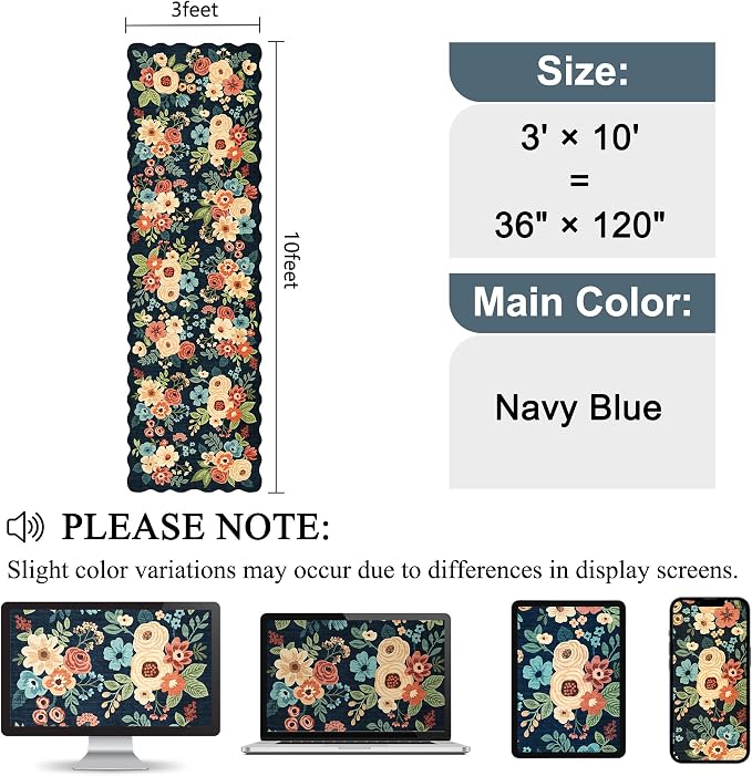 DUKINO 3x10 Runner Rug, Non Slip Floral Washable Rug - Image 2