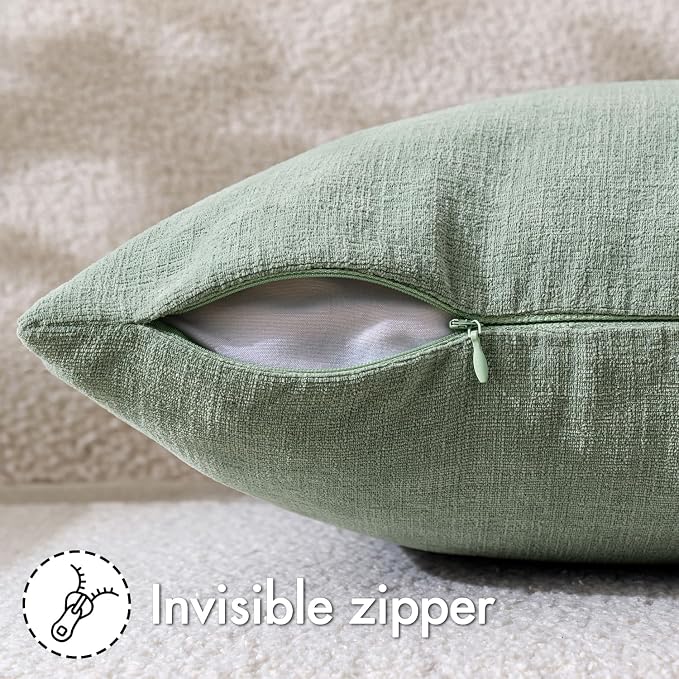 MIULEE Greyish Green Chenille Couch Throw Pillow Covers, 20x20 | Set of 2 - Image 3