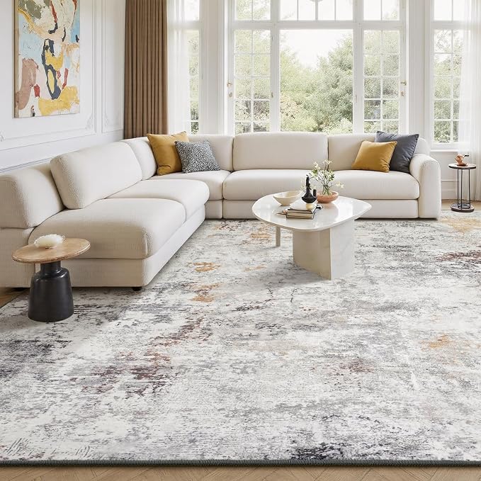 Rugflix 10x14 Area Rugs for Living Room, Washable Beige Grey Large Rug | - Image 9