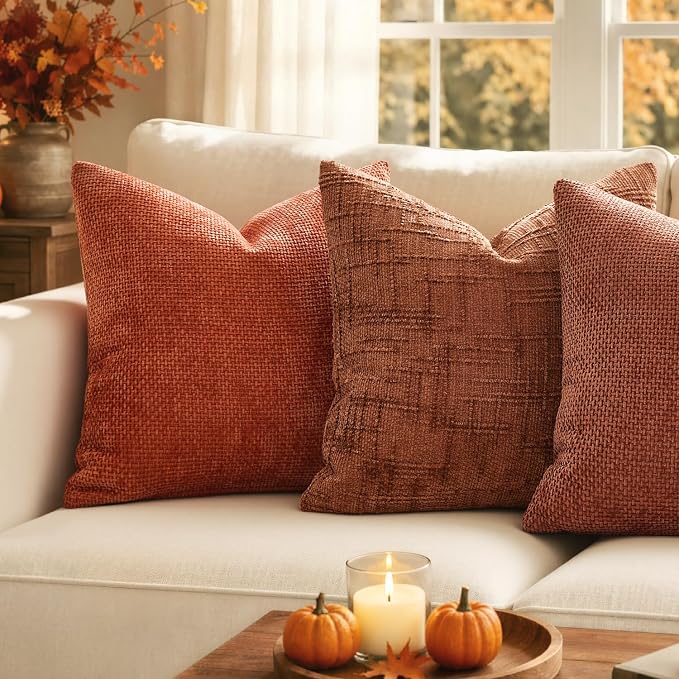 MIULEE Chenille Textured Fall Throw Pillow Covers Burnt Orange 20x20 | Set of 2 - Image 2
