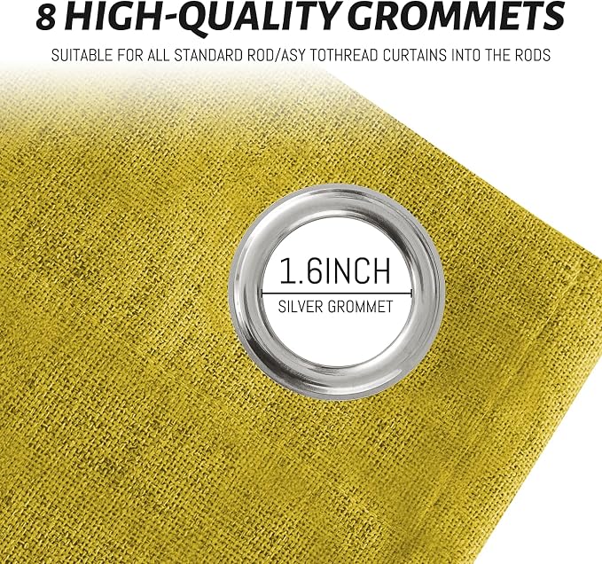 Yakamok Mustard Yellow Linen Textured Curtains 84 Inches Long - Image 4