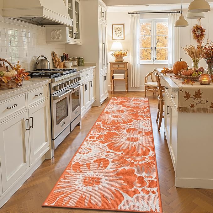 Findosom Fall Runner Rug 2x8, Non Slip High-Low Textured Floral Washable Runner - Image 4