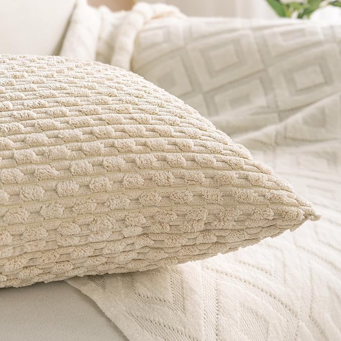 Set of 4 Beige Decorative Throw Pillow Covers 12x20 Inch Corduroy Pillow Covers - Image 6