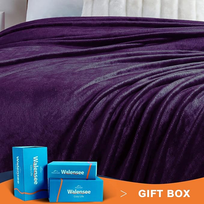 Walensee Fleece Blanket Plush Throw Fuzzy Lightweight (Queen Size 90x90 Purple) Super Soft Microfiber Flannel Blankets for Couch, Bed, Sofa Ultra Luxurious Warm and Cozy for All Seasons