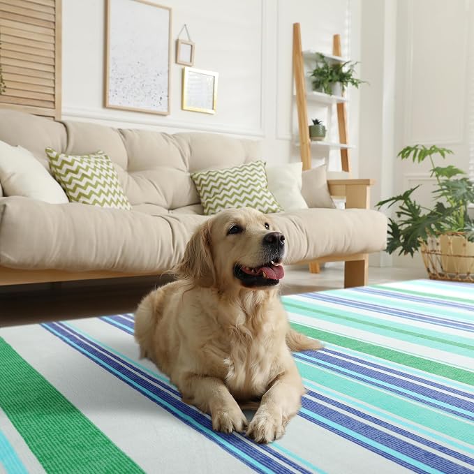 Area Rug 4x6 Blue Rug Washable Rugs Non Slip Low Pile Small Carpet - Image 5