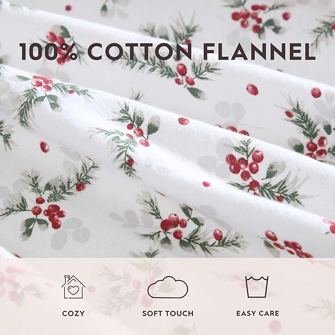 Laura Ashley - Flannel Sheets Queen Size, Anti-Pilling & Wrinkle Resistant Cotton, Touchably Soft for All-Season Comfort - Bed Sheets with Matching Pillowcases & Fitted Sheet (Berry Bright Red)