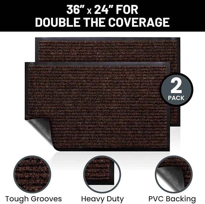 Front Door Mat, Indoor Outdoor Welcome Entryway Doormat, 36x24 Dark Brown | - Image 2