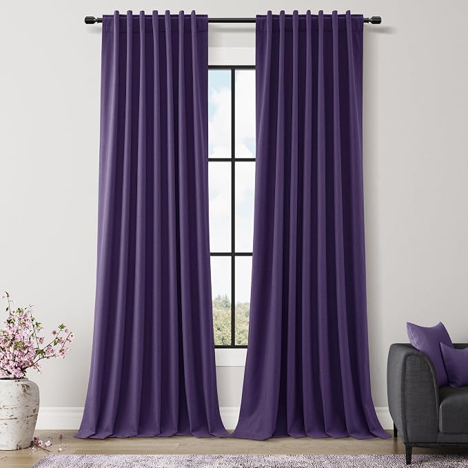 New Purple 100% Blackout Linen Curtains 96 Inch Length 2 Panels Set by Guken