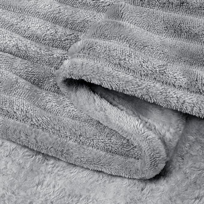 BEDELITE 3D Ribbed Jacquard Grey Fleece Twin Blanket - Image 6