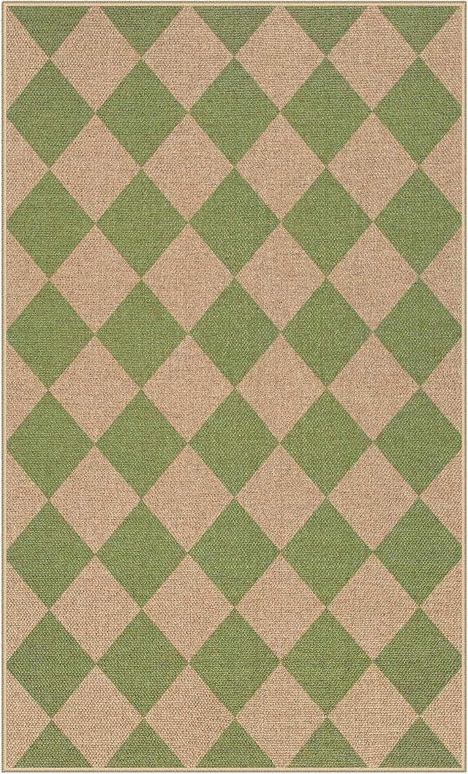 Lahome Checkered Easy Jute 3x5 Outdoor Rug, Washable Rugs - Image 8