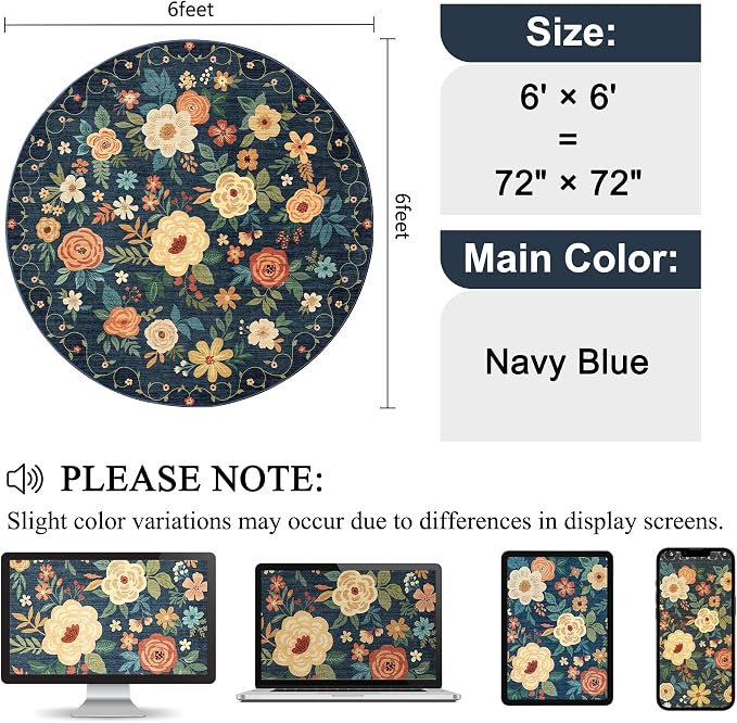 DUKINO 6ft Round Rug, Washable Circle Rug - Image 2