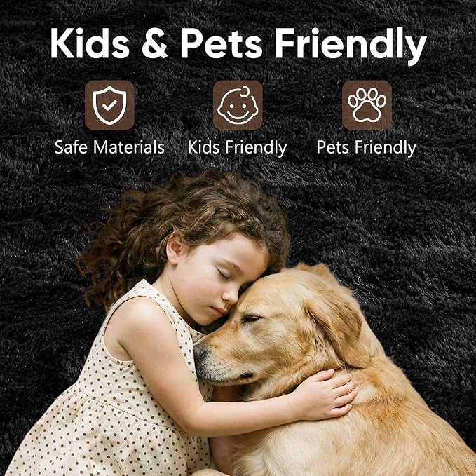 5'3''x7'5'' Black Fluffy Soft Area Rug Non-Slip - Image 7