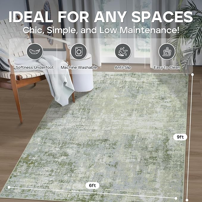 Aelenmu 6x9 Area Rugs for Living Room Bedroom Dining Room Washable Green | Soft - Image 2
