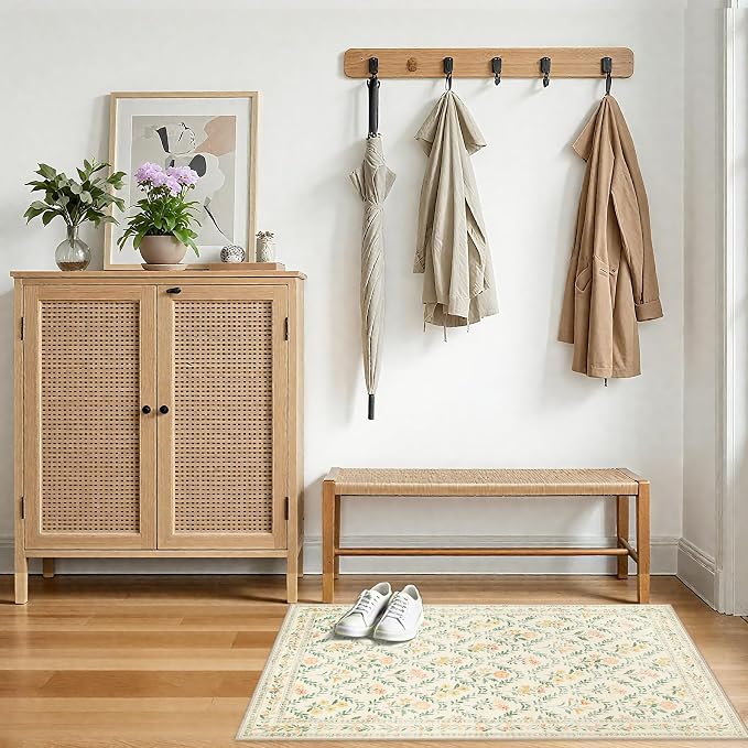 PLHXFR 2x3 Small Entryway Rug: Floral Washable Indoor Carpet Beige Multi | - Image 5