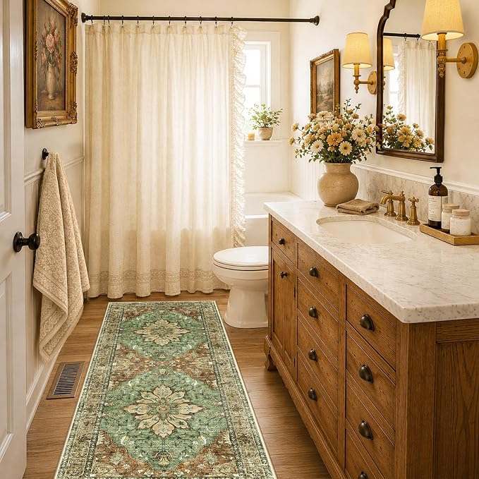 RELEANY Washable Area Rug, Runner 2'x6', Brick/Brown/Green | Non-Slip, Water - Image 2