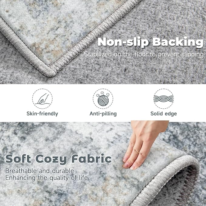 8x10 Area Rugs Washable Rug: Abstract Neutral Rugs Modern Non Slip Area Rug - Image 4