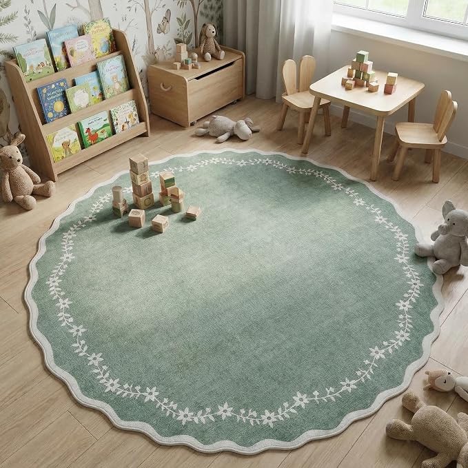 GarveeHome Round Rugs 4ft Scalloped Washable Small Circle Rug - Image 8
