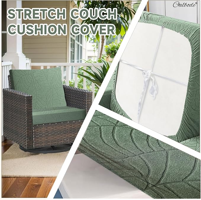 CALBODE 12Pcs Stretch Couch Cushion Covers, Water Resistant Outdoor Sofa - Image 3