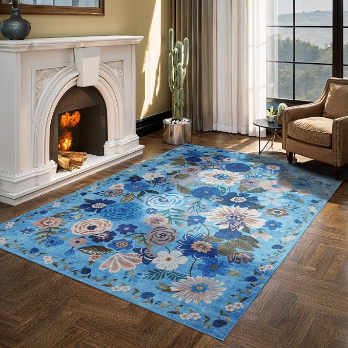 Blue Garden Floral Area Rug 6x9 by WelcometoBabovid