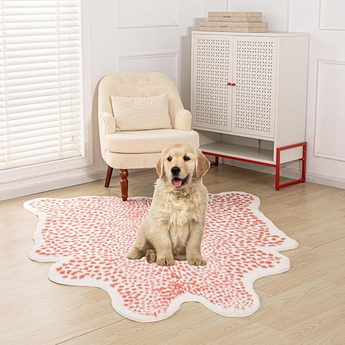 Huichenxing2021FURSTORE Faux Fur Leopard Cheetah Print Rug Pink 5.3x6.7ft | - Image 7