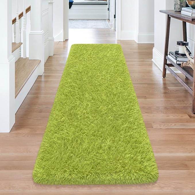 2x6 Bedside Area Rugs for Bedroom Soft Fluffy Shag Green Rug for Hallway - Image 3