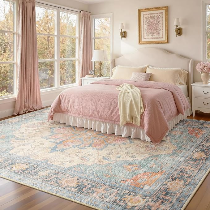 RELEANY Washable Area Rug, Water Repellent, Pet Friendly, Vintage Floral Boho - Image 2