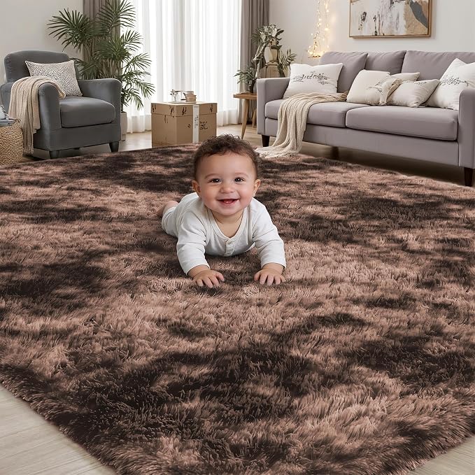 PLHXFR 4x6 Area Rug Living Room: Fluffy Bedroom Soft Shag Rug Coffee Brown | by PLHXFRSoftAreaRugs