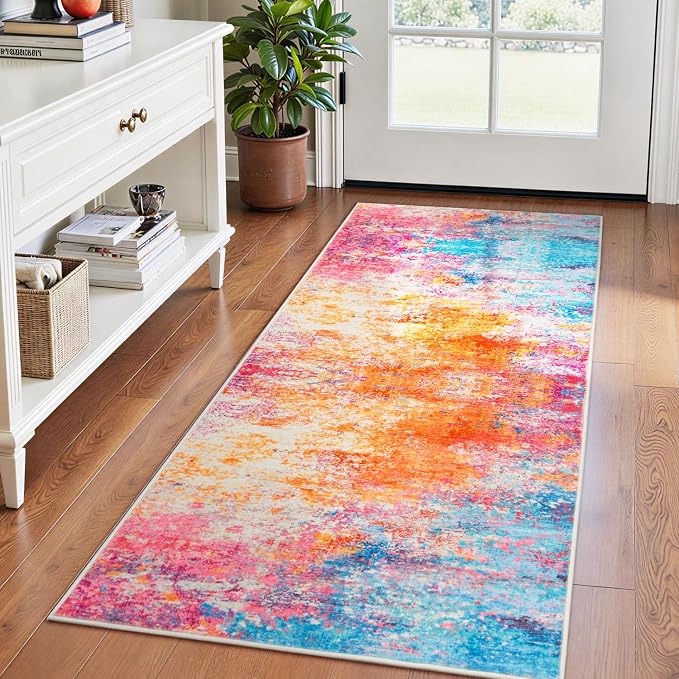 Rugflix 2x6 Runner Rug for Hallway, Washable Colorful Rainbow Runners | Machine by RugflixAreaRugs