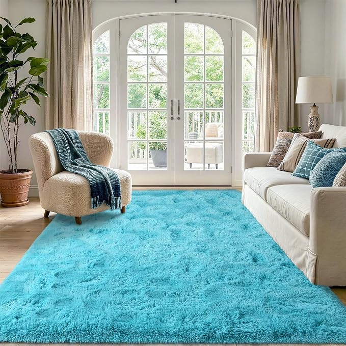 Noahas 4'x5'3'' Blue Fluffy Soft Area Rug Non-Slip - Image 2