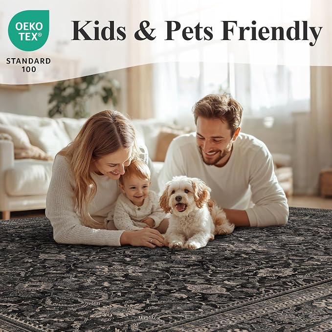 Schweek 2.6x10 Kitchen Runner Rug Washable Non Slip Hallway Runners Black | - Image 8