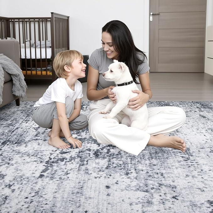 2x5 Washable Runner Rug：Modern Abstract Kitchen Soft Carpet Grey | - Image 8
