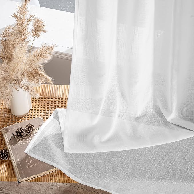 MIULEE White Linen Curtains Short 45 Inch Long 2 Panels - Image 7