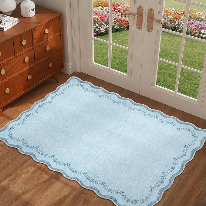 GarveeHome Scalloped Entryway Rug 2x3 Blue Washable Front Door Entry Rug | - Image 7